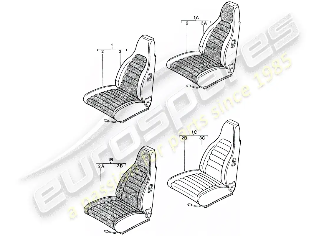 porsche 1983 (944) asiento delantero - completo - funda de asiento diagrama de piezas