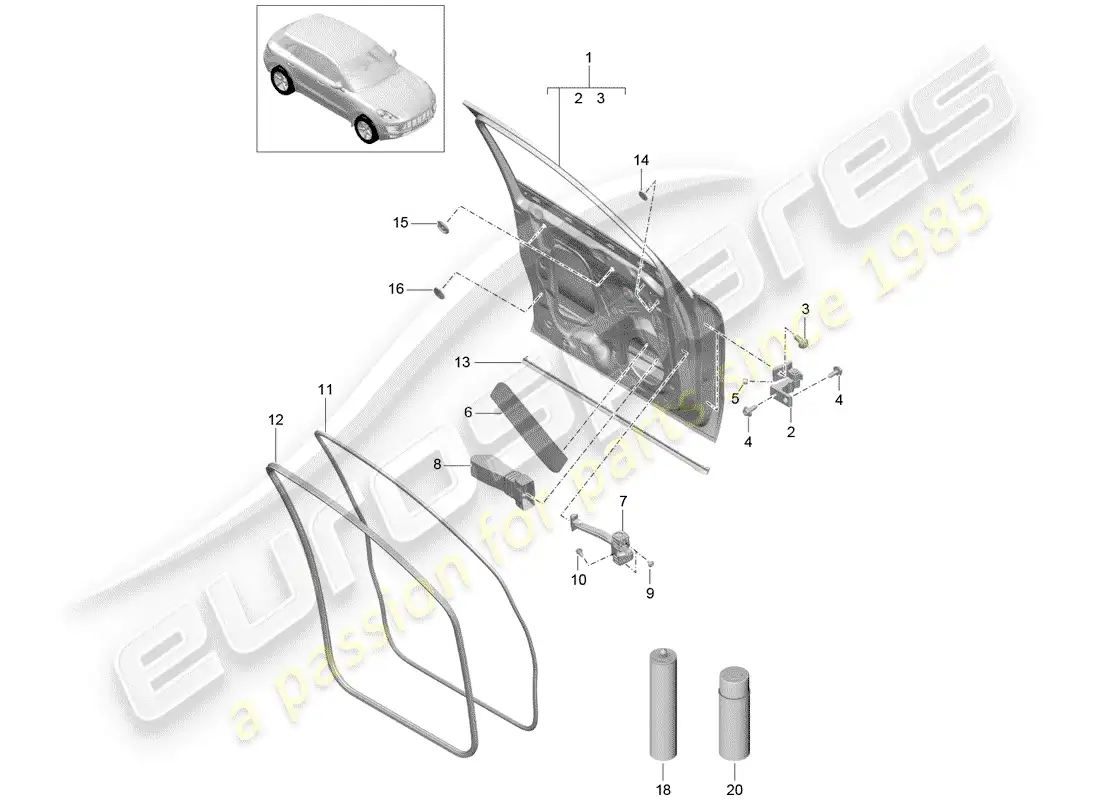 porsche 2018 (macan) diagrama de piezas de la carcasa de la puerta