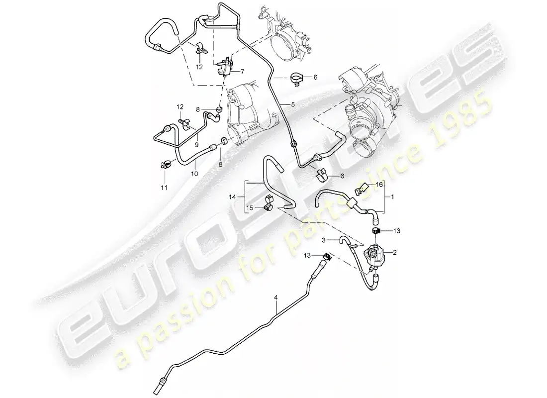 porsche 2005 (cayenne e1 9pa) turbocompresor de gases de escape diagrama de piezas