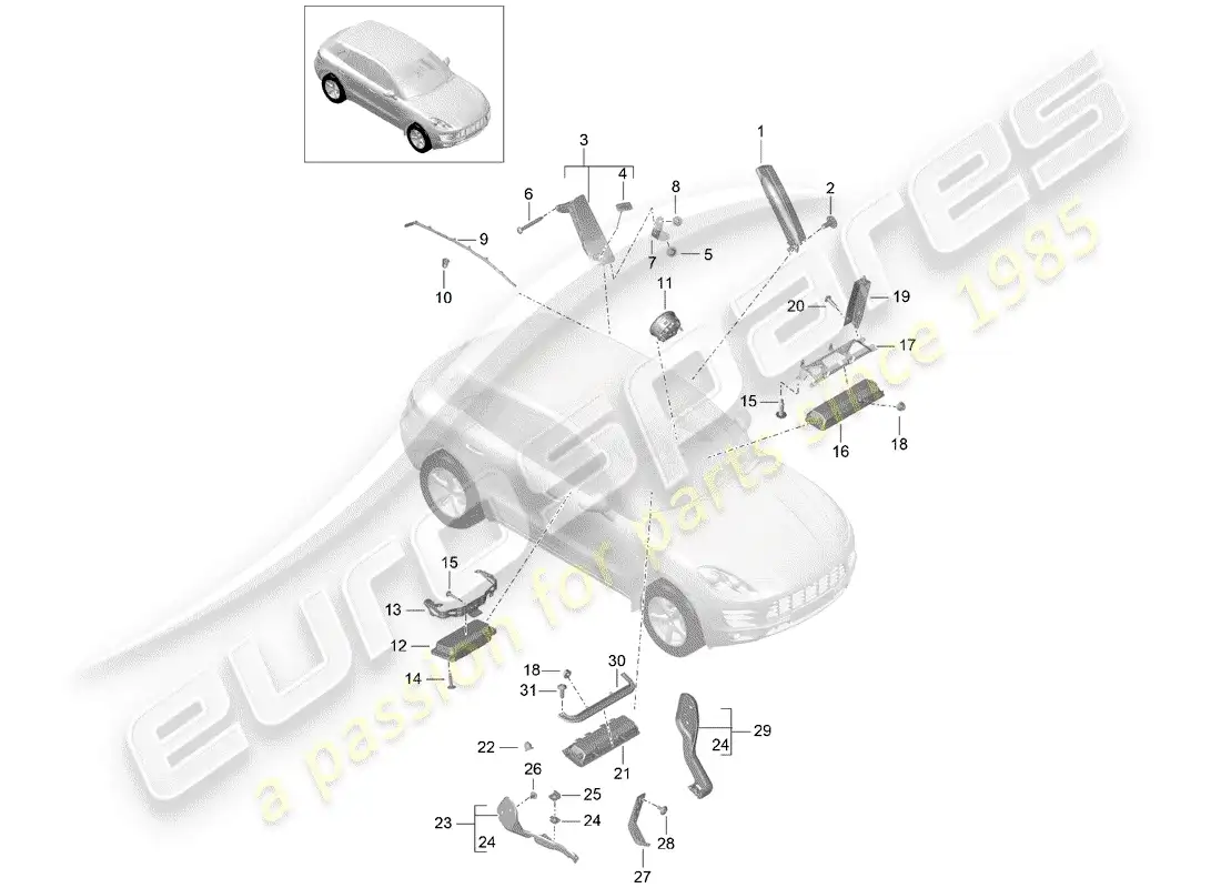 porsche 2016 (macan) bolsa de aire diagrama de piezas