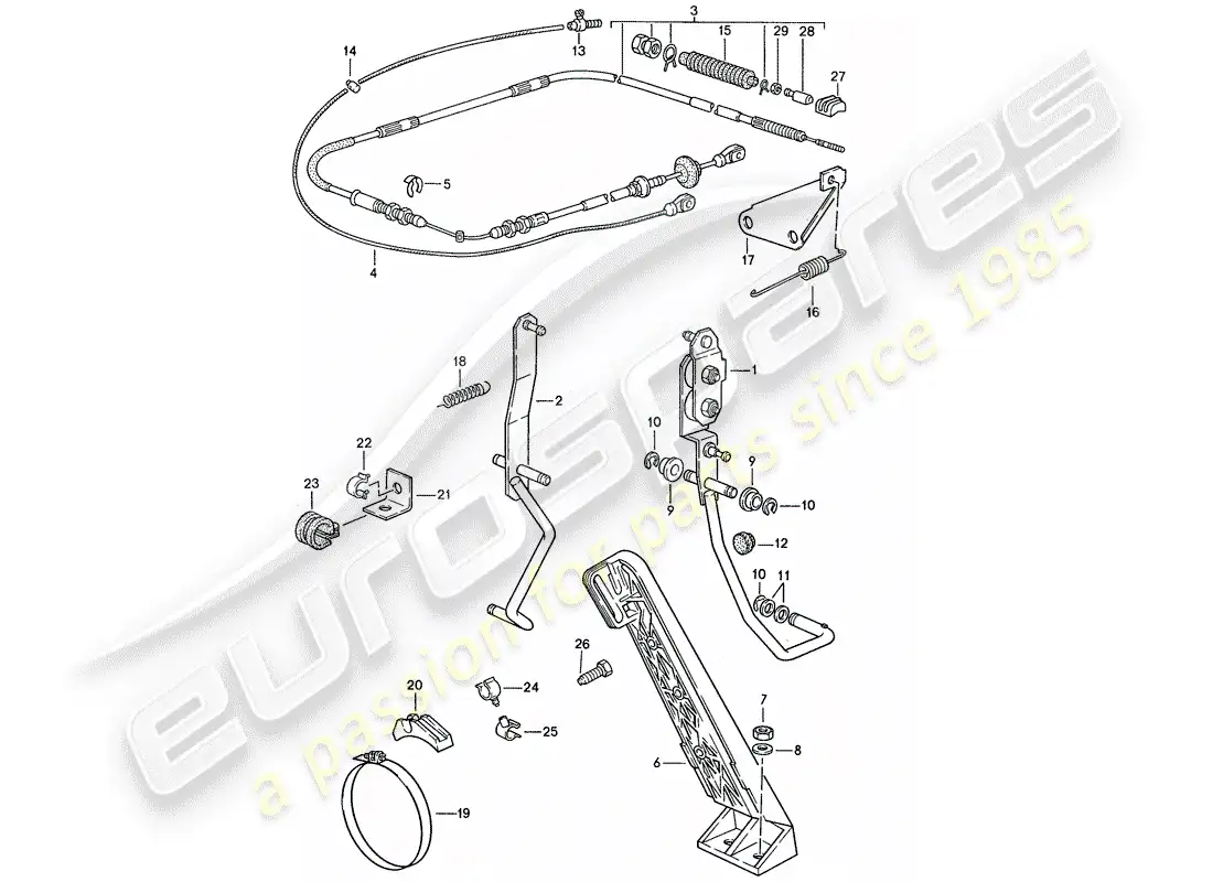 porsche 1991 (944) pedal de acelerador - cable de acelerador - para - transmisión automática diagrama de piezas