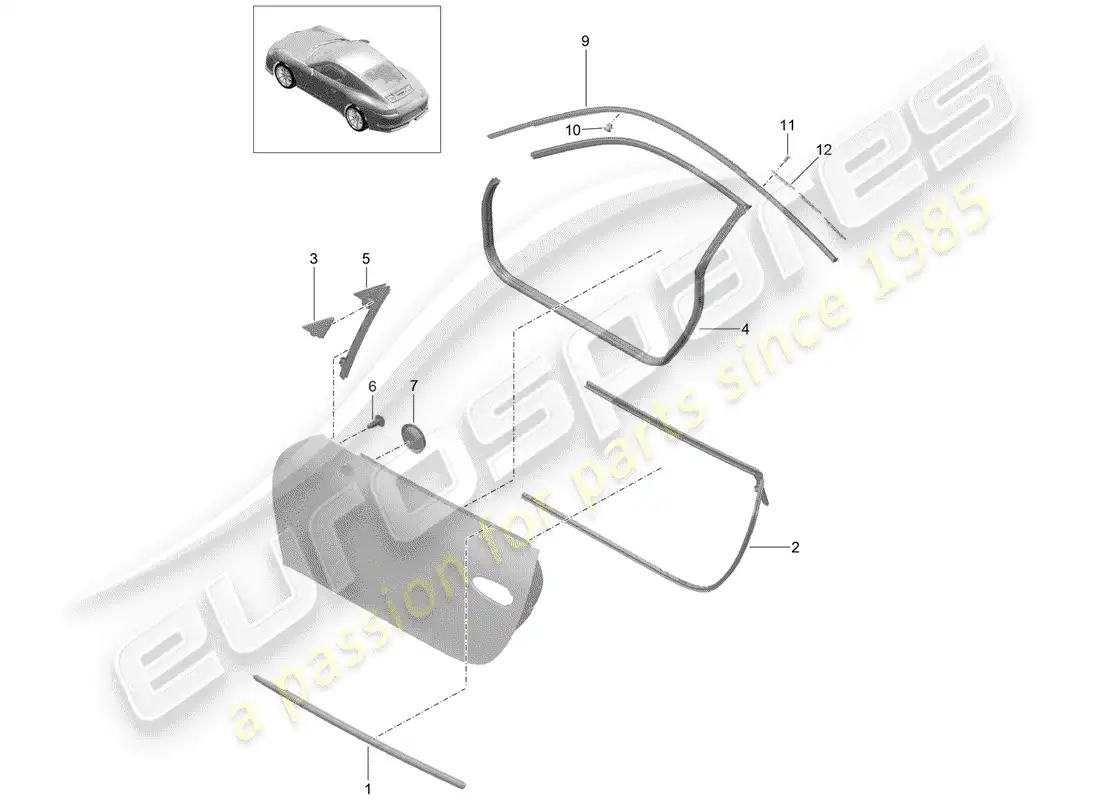 porsche 2019 (991-2 r/gt3/rs) junta de la puerta diagrama de piezas