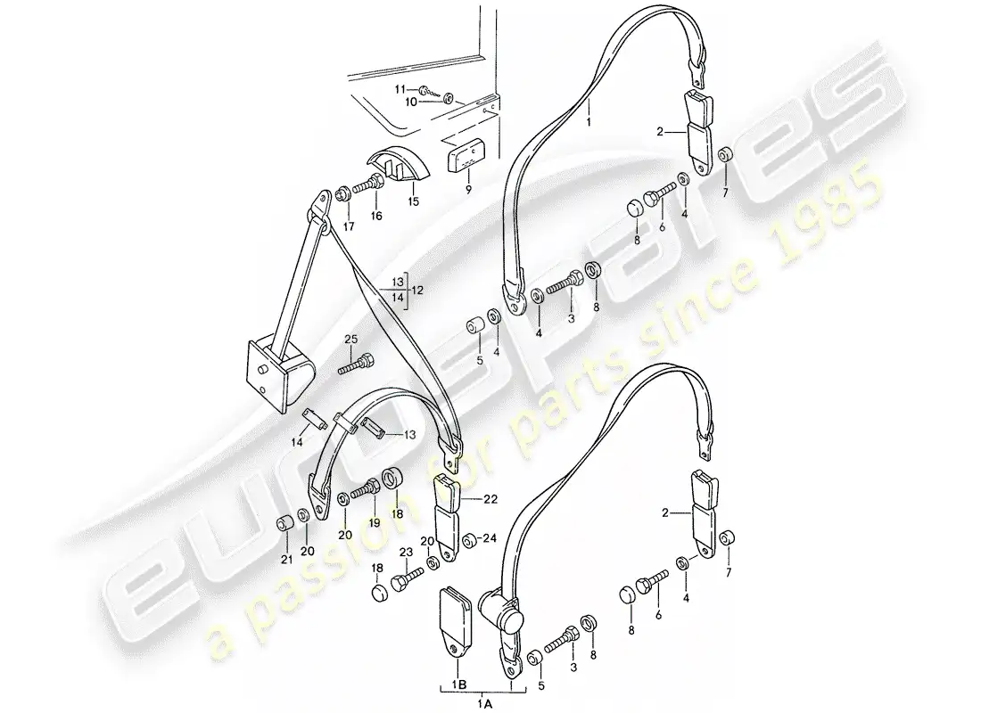 porsche 1990 (944) diagrama de piezas del cinturón de seguridad