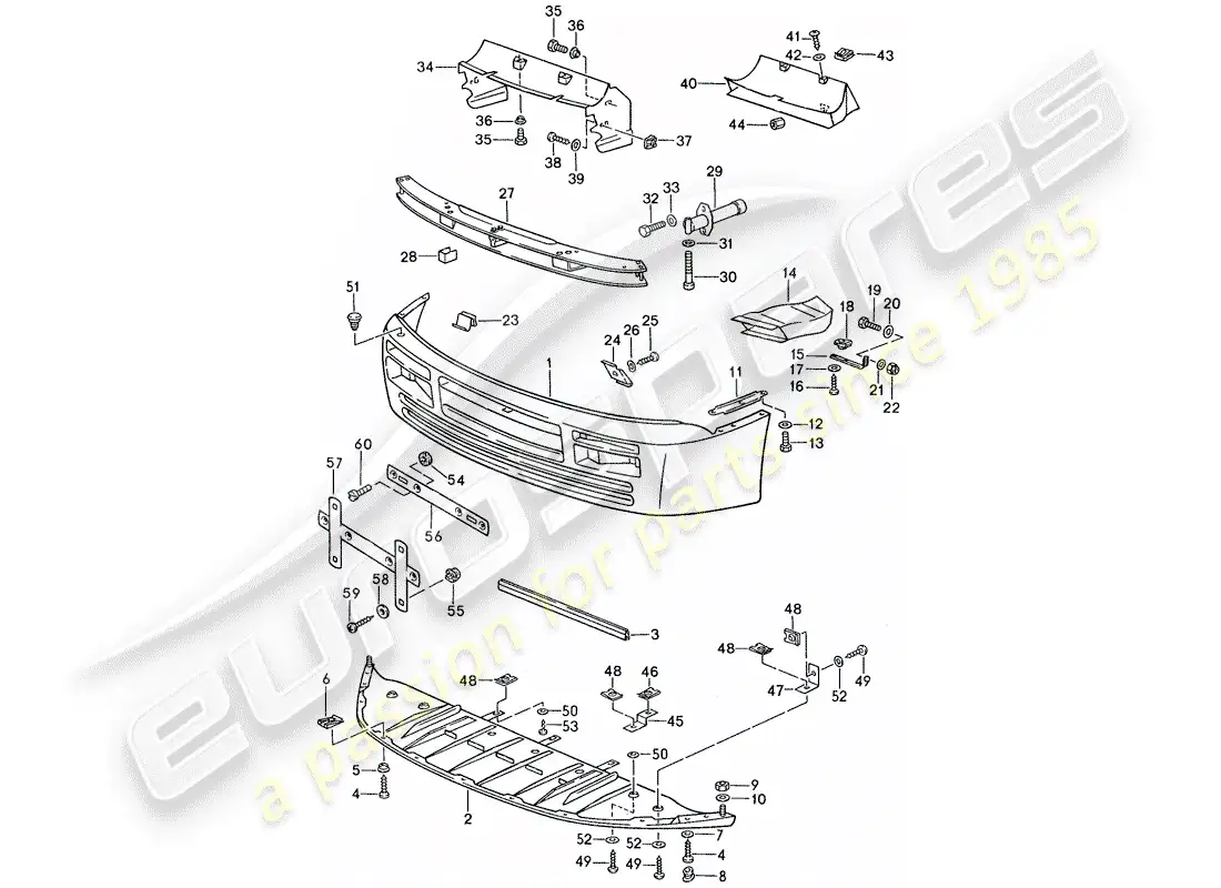 porsche 1990 (944) tapa para parachoques - esquema de piezas parachoques