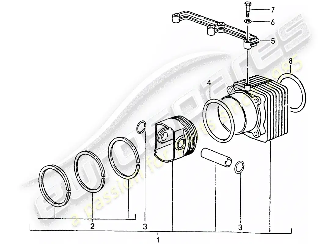 porsche 1989 (964) cilindro con pistones diagrama de piezas