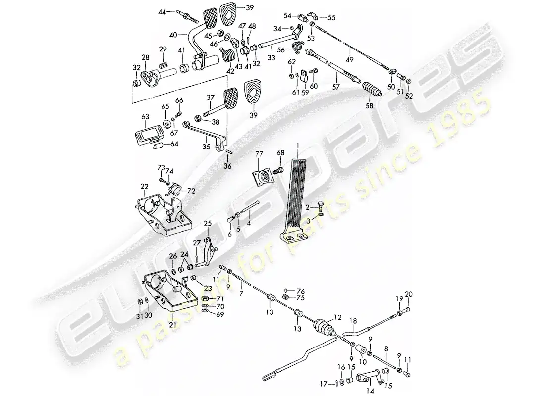 porsche 1965 (911/912) pedales - para vehiculos con - caja de cambios manual diagrama de piezas