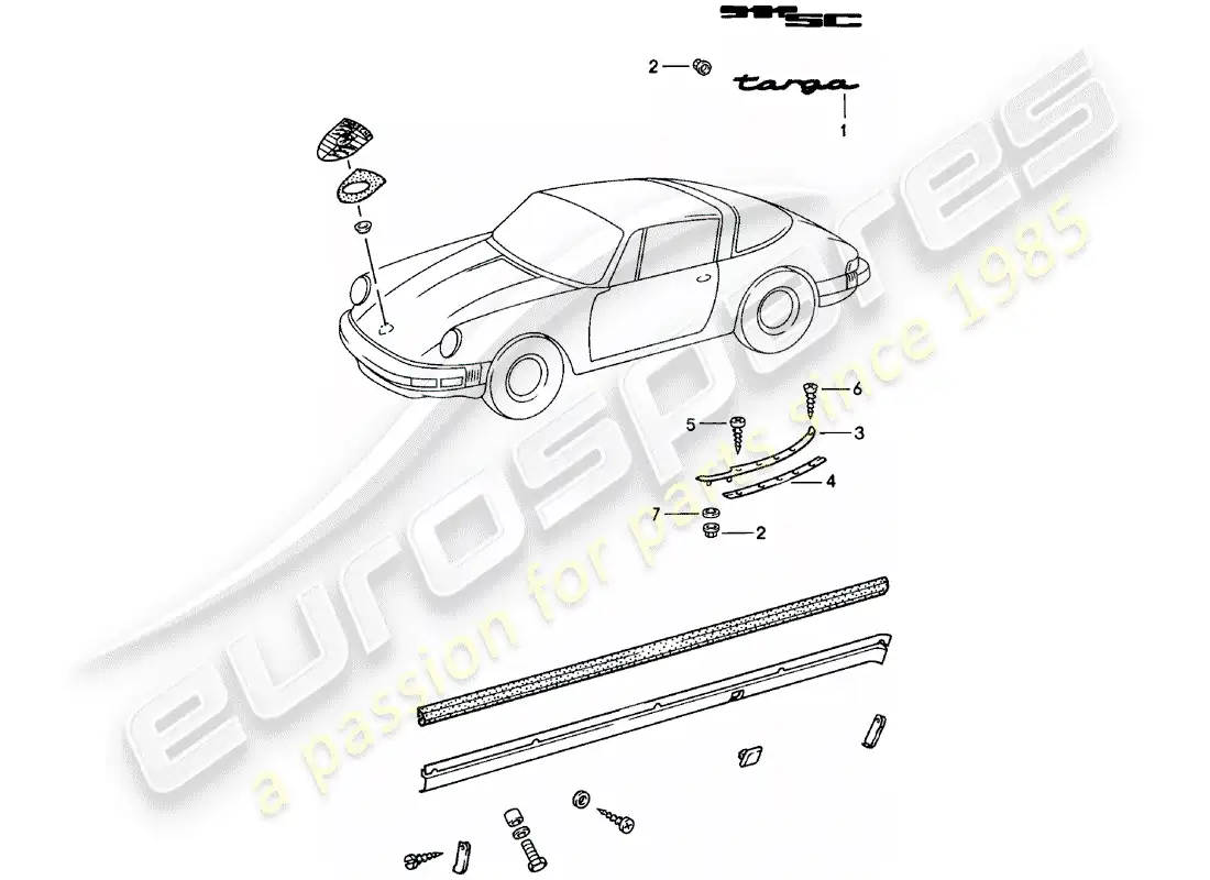 porsche 1980 (911) accesorios decorativos diagrama de piezas