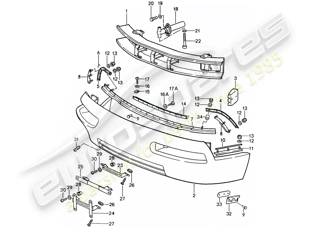 porsche 1989 (928) parachoque diagrama de piezas