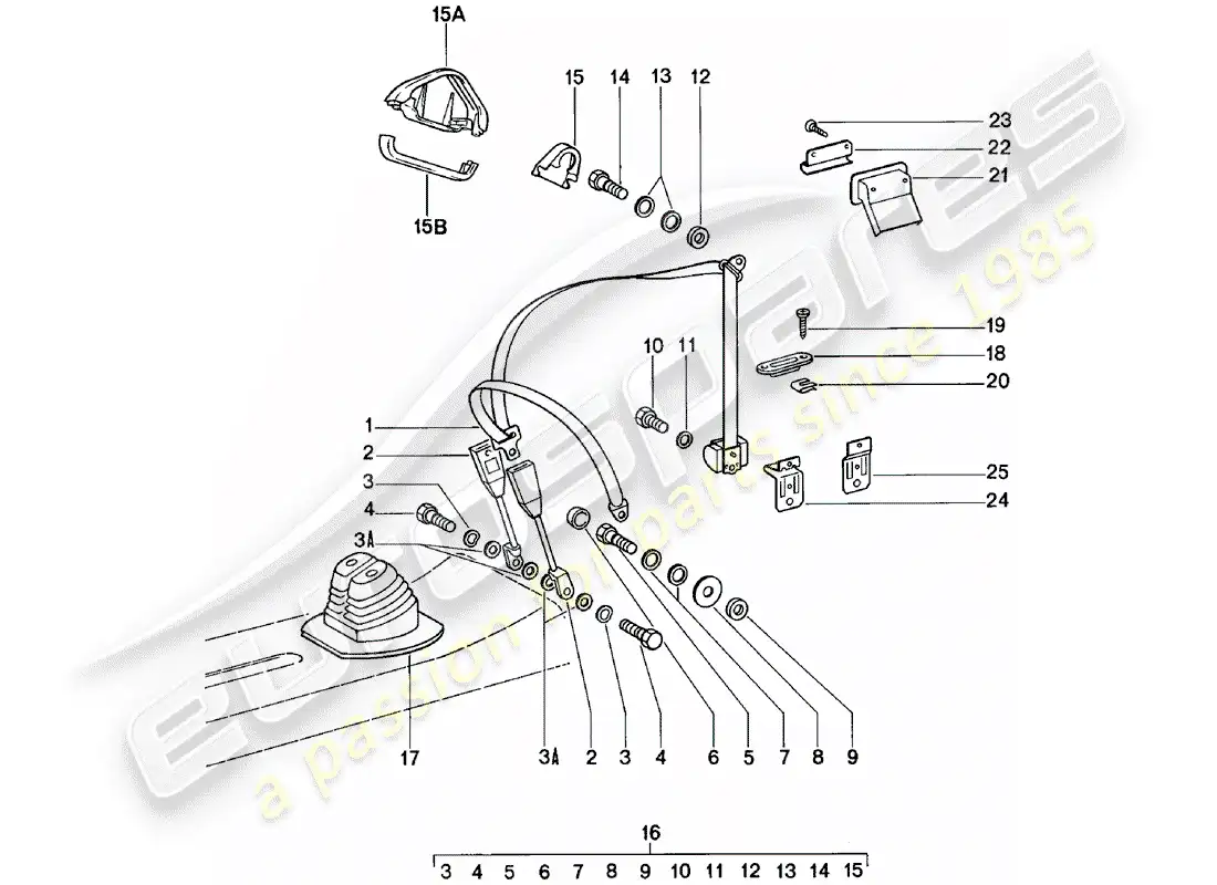 porsche 1983 (911) cinturón de seguridad diagrama de piezas