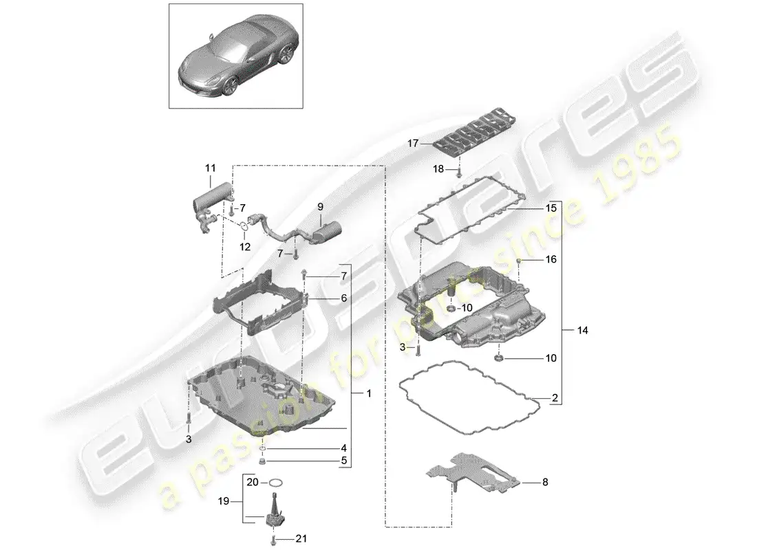 porsche 2016 (981 boxster) colector de aceite diagrama de piezas