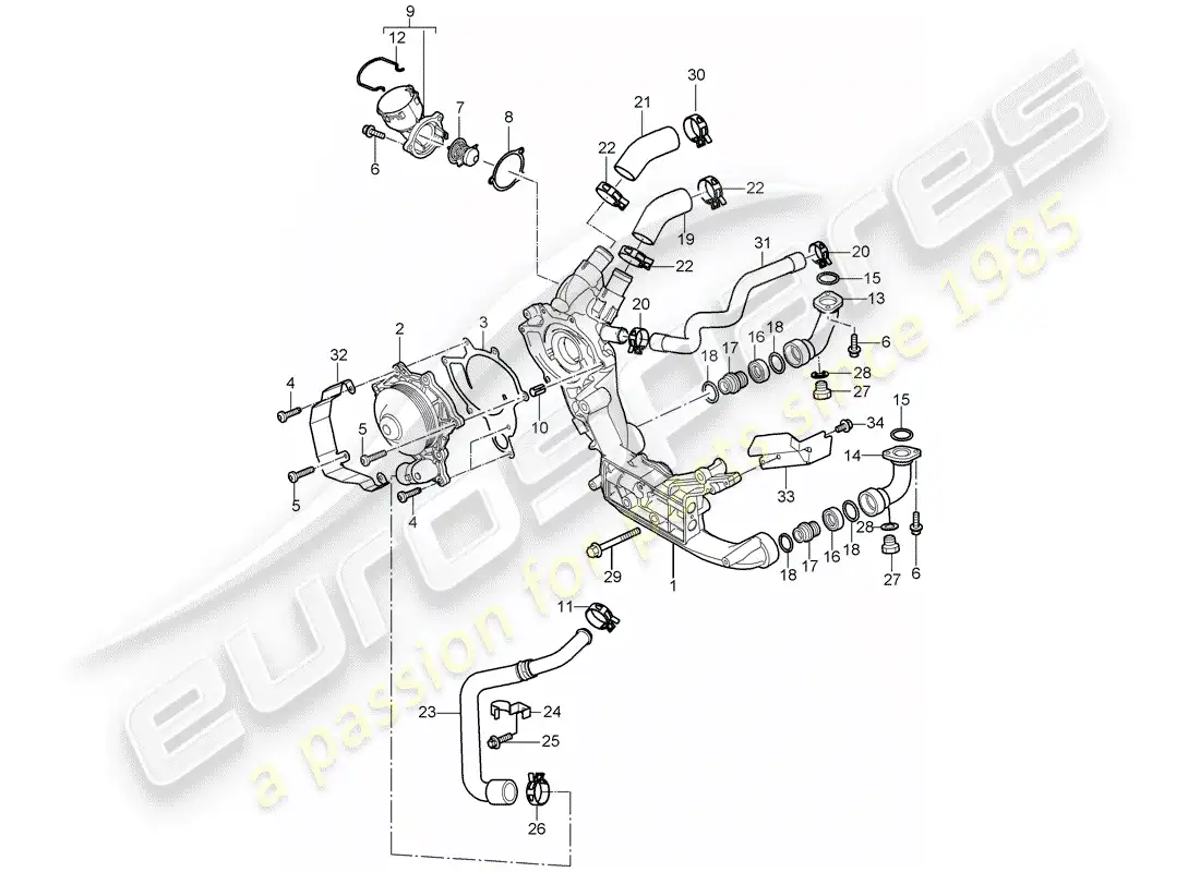 porsche 2011 (997-2 gt3) bomba de agua diagrama de piezas