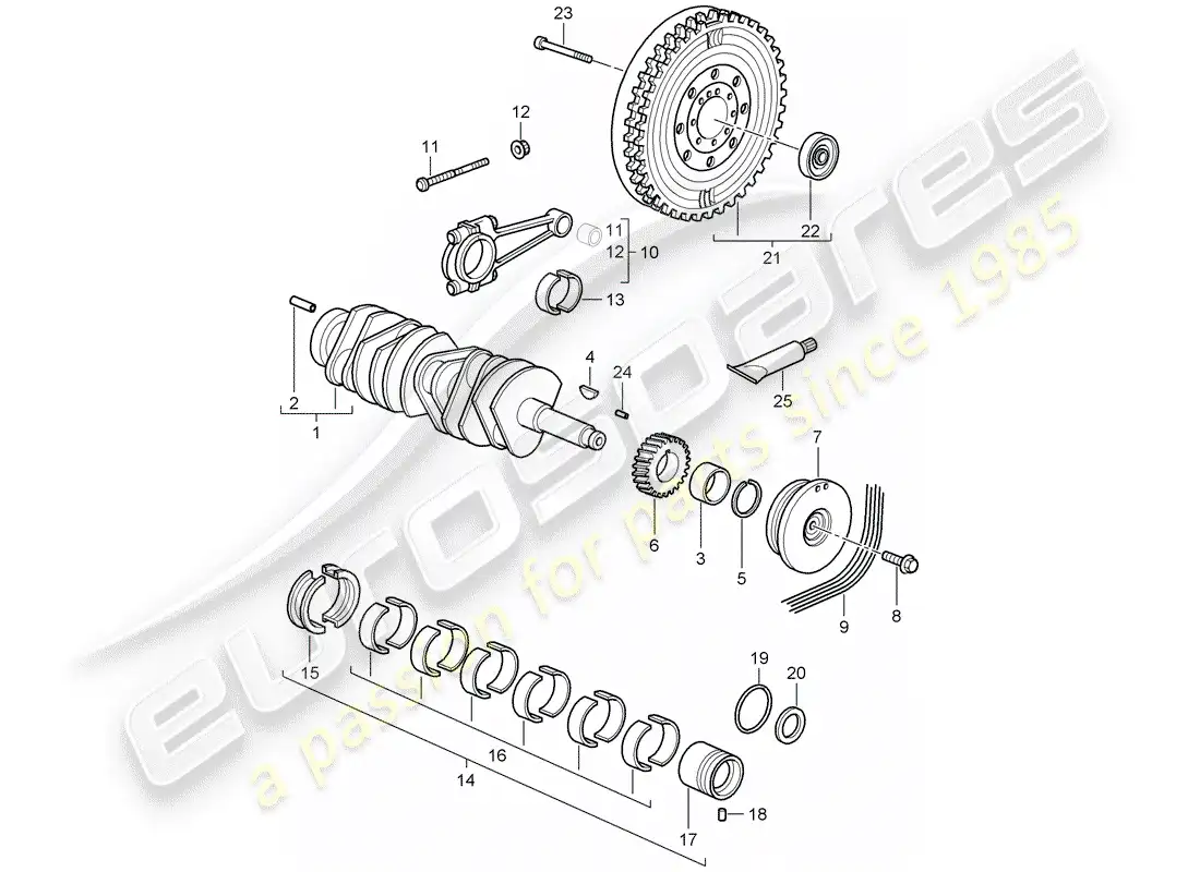porsche 2009 997-2 turbo / gt2 cigüeñal diagrama de piezas