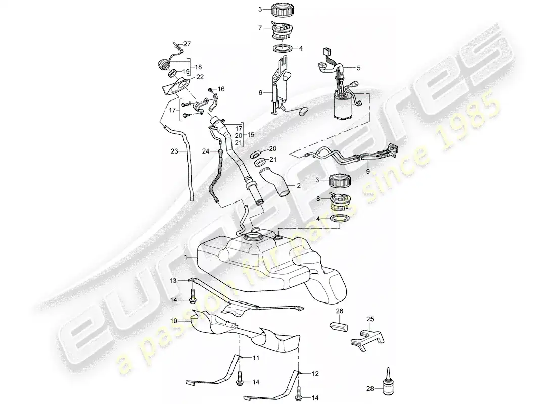porsche 2009 997-2 turbo / gt2 depósito de combustible diagrama de piezas