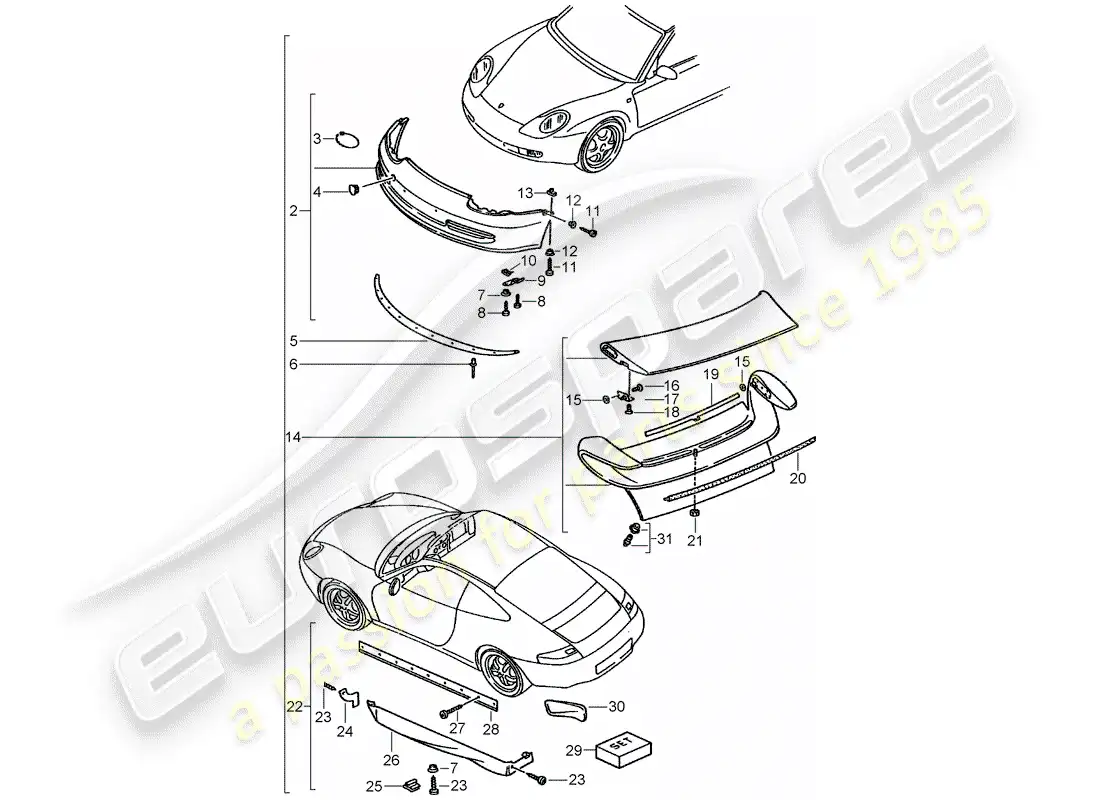 porsche 2000 (tequipment) aerokit diagrama de piezas