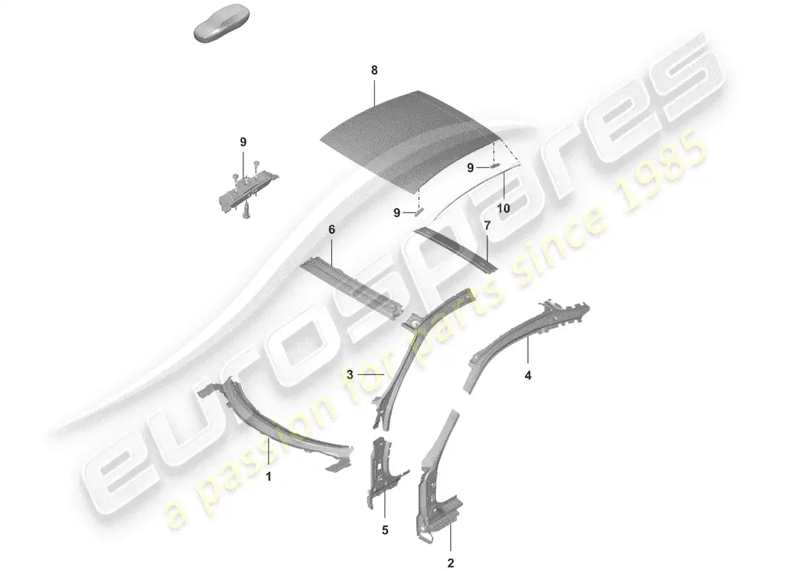 porsche 2019 (992-1) techo diagrama de piezas