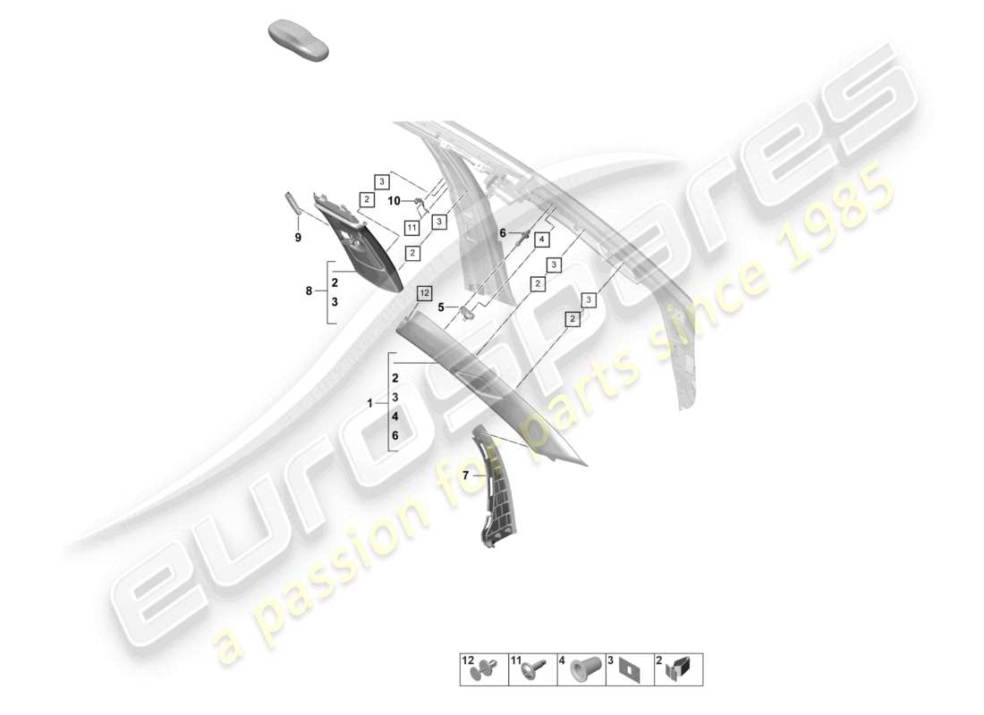 porsche 2022 (panamera 971-2) diagrama de piezas del pilar a superior del pilar b