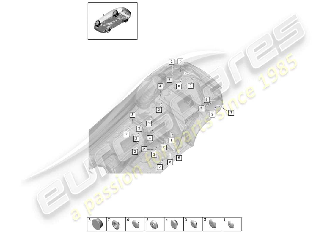 porsche 2022 (panamera 971-2) diagrama de piezas de los bajos de la parte trasera de los tapones