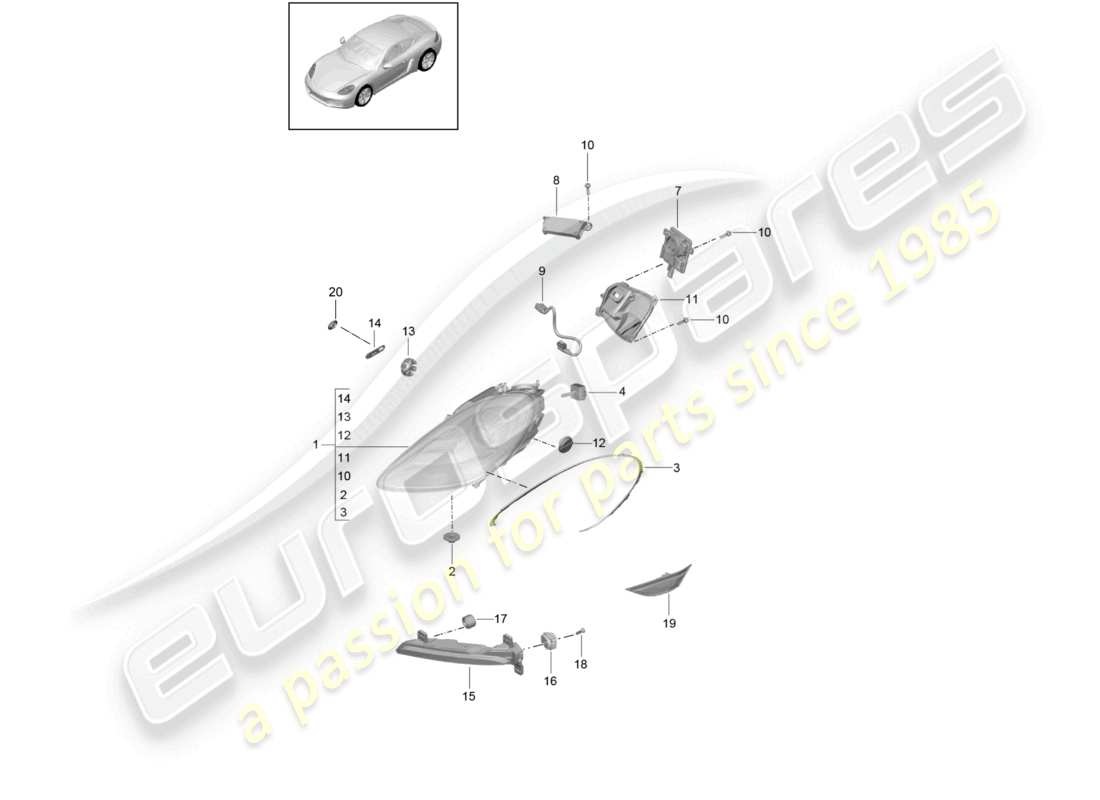 porsche 2023 (718 cayman) faros faro adicional indicador de señal de giro luz de posición lateral repetidor de señal de giro diagrama de piezas