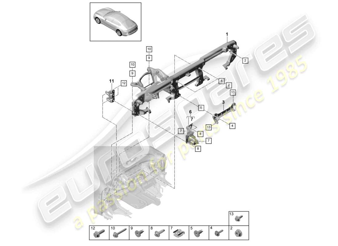 porsche 2022 (panamera 971-2) diagrama de piezas del soporte del tablero de instrumentos