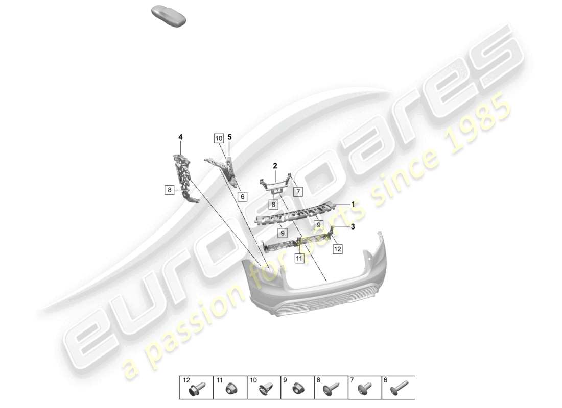 porsche 2025 (macan-e) diagrama de piezas de fijación del parachoques trasero