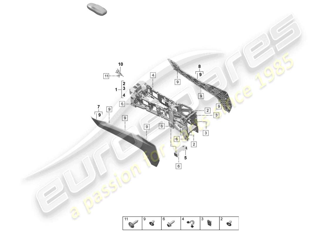 porsche 2025 (macan-e) diagrama de piezas de la consola central inferior