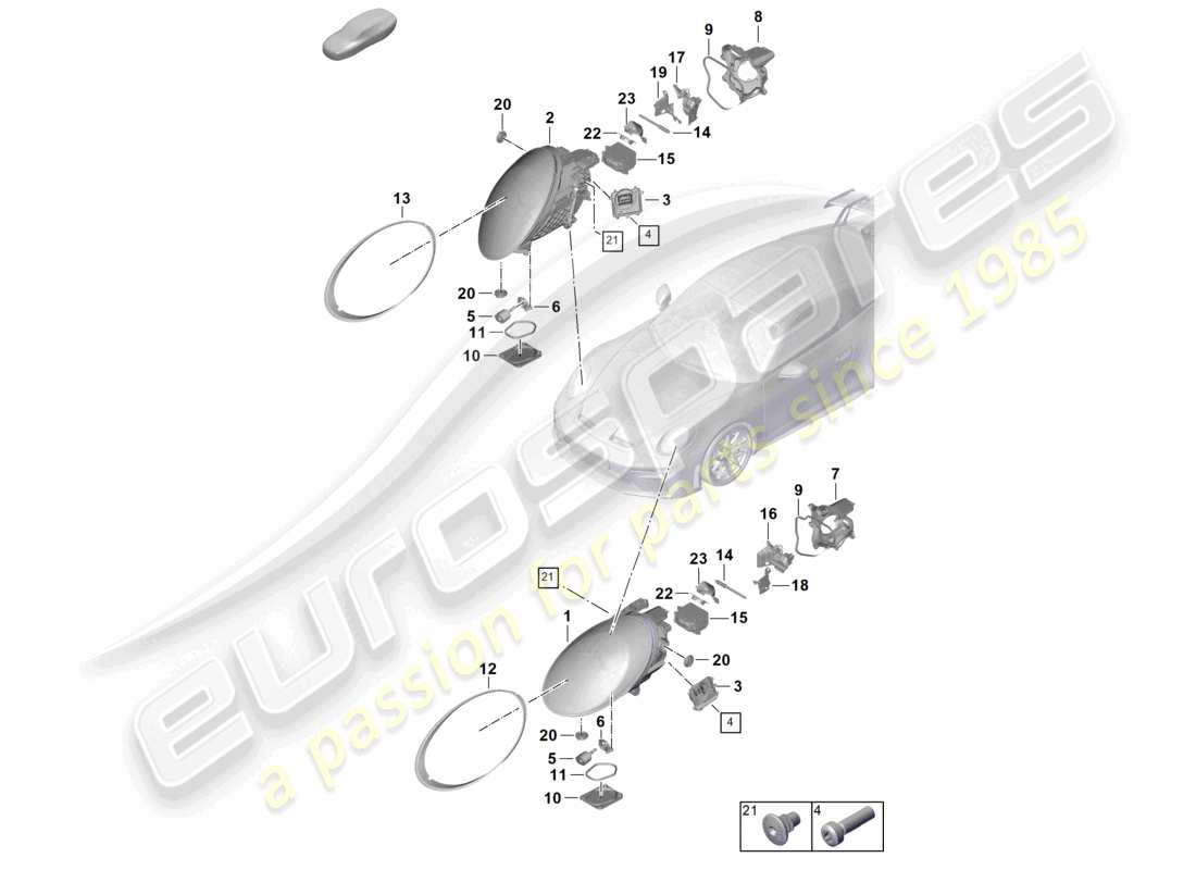 porsche 2025 (992-2 gt3) diagrama de piezas del faro led