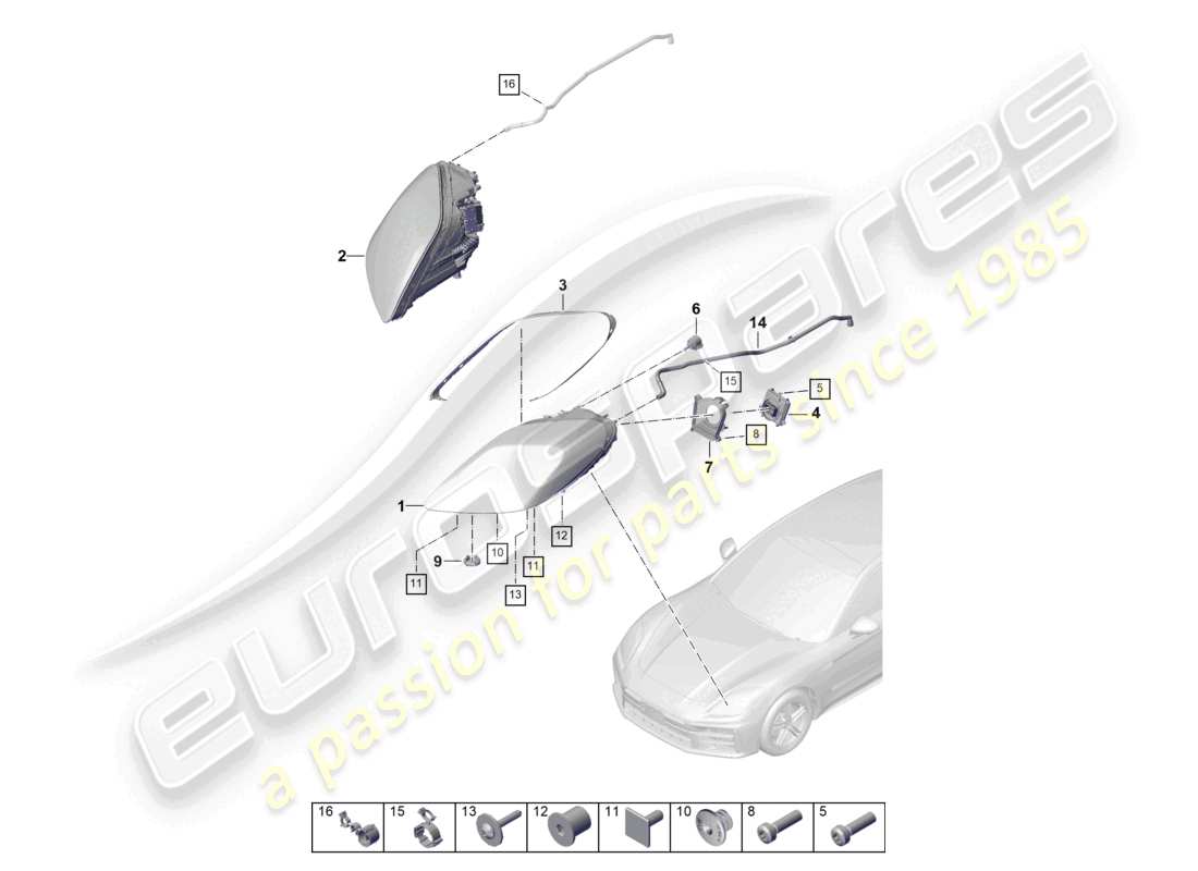 porsche 2025 (panamera 976) diagrama básico de piezas pdls de faros led
