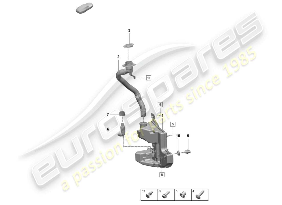 porsche 2025 (macan-e) diagrama de piezas del depósito de agua de lavado y piezas individuales