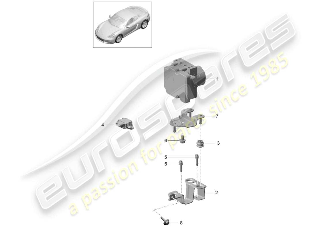 porsche 2023 (718 cayman) diagrama de piezas de la unidad hidráulica del sistema de frenos antibloqueo -abs- unidad de control y regulación