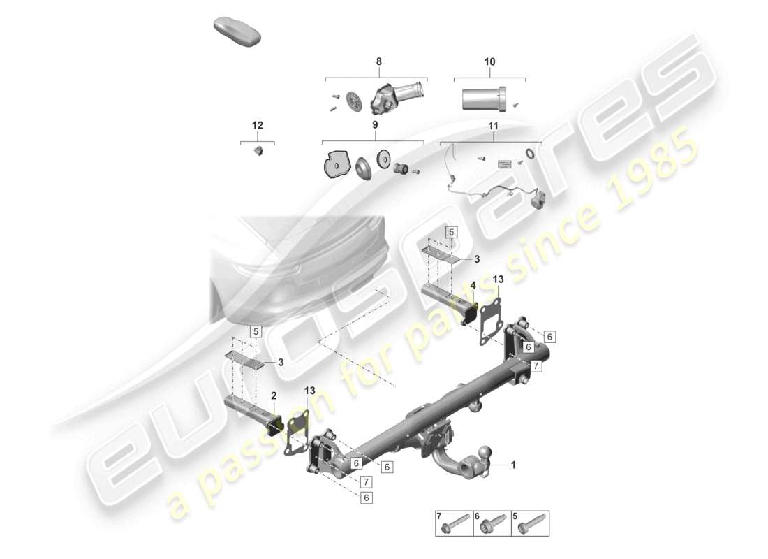 porsche 2022 (panamera 971-2) diagrama de piezas del enganche de remolque