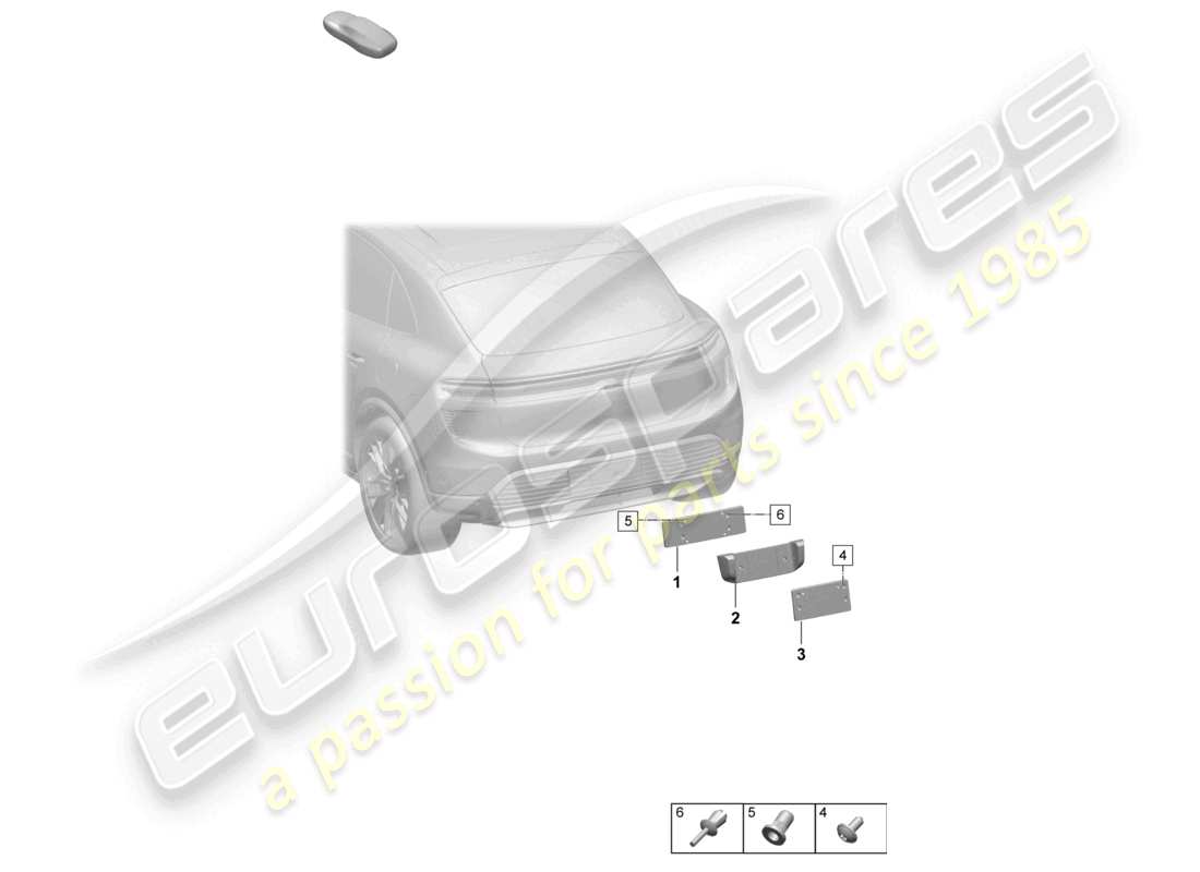 porsche 2025 (macan-e) diagrama de piezas del soporte de matrícula trasero