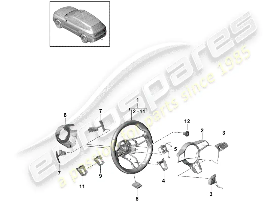 porsche 2019 (cayenne e3 9ya/9yb) volante diagrama de piezas
