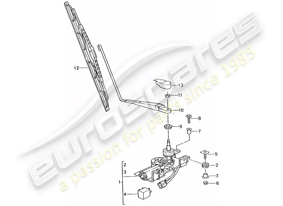porsche 2004 (996 turbo / gt2) diagrama de piezas del limpiaparabrisas trasero