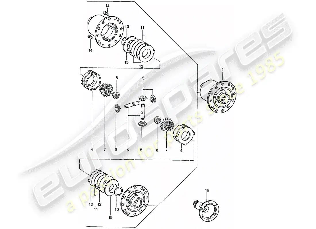 porsche 1987 (911) diferencial de deslizamiento limitado diagrama de piezas