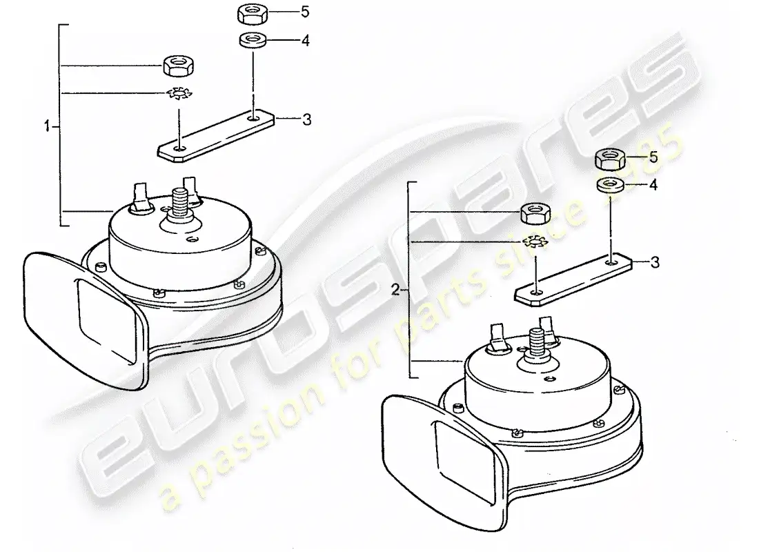 porsche 1988 (928) cuerno de fanfarria diagrama de piezas