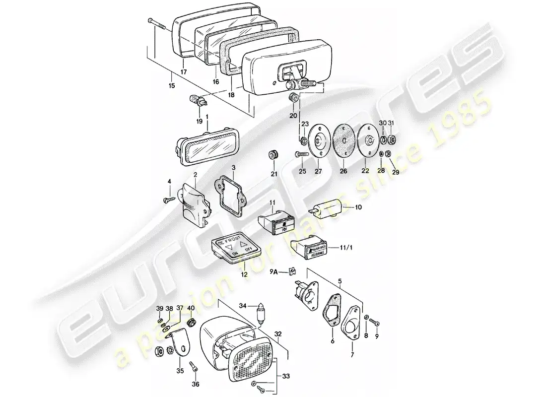 porsche 1981 (911) luces interiores - luces antiniebla diagrama de piezas