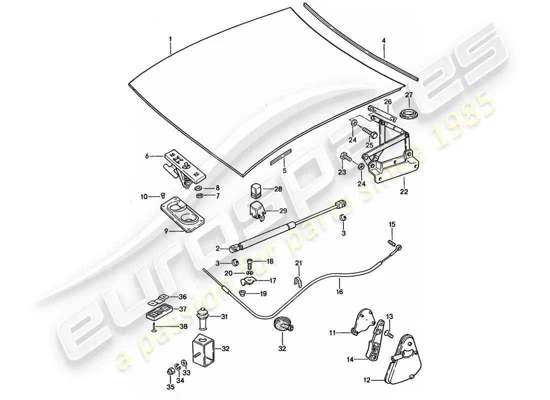 porsche 1993 (928) capó - piezas de instalación diagrama de piezas