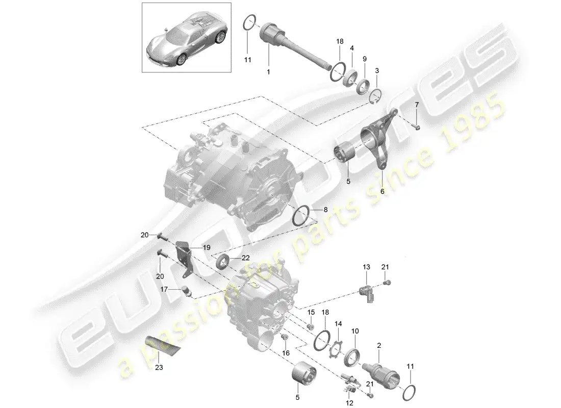 porsche 2015 (918 spyder) diferencial del eje delantero diagrama de piezas