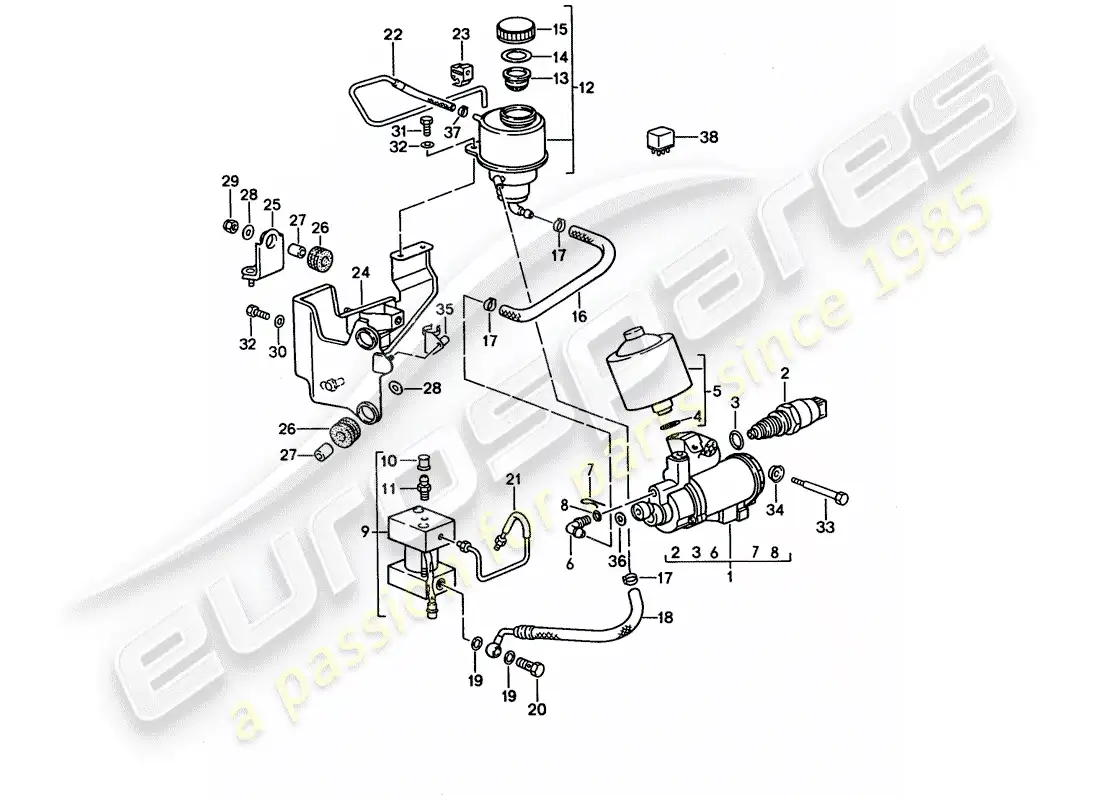porsche 1994 (928) caja de cambios manual - mando de bloqueo 1 diagrama de piezas