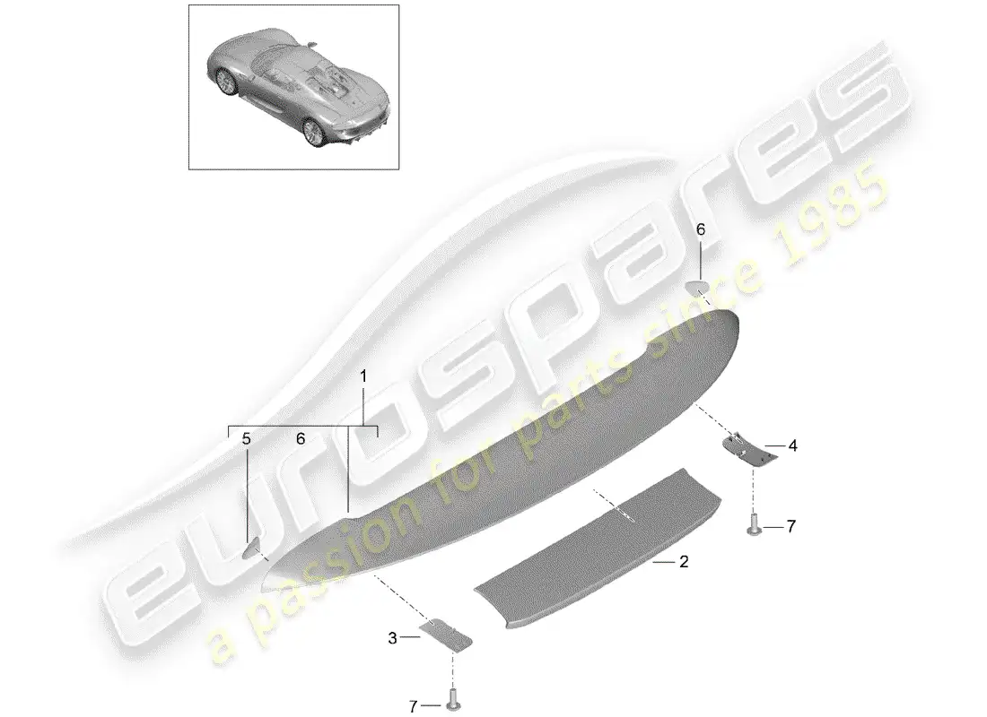 porsche 2015 (918 spyder) alerón trasero diagrama de piezas