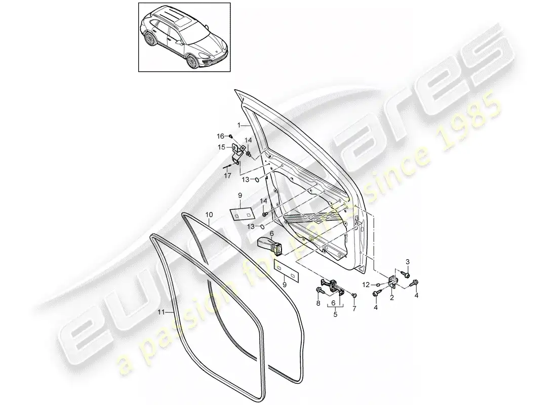 porsche 2014 (cayenne e2 92a) carcasa de la puerta diagrama de piezas