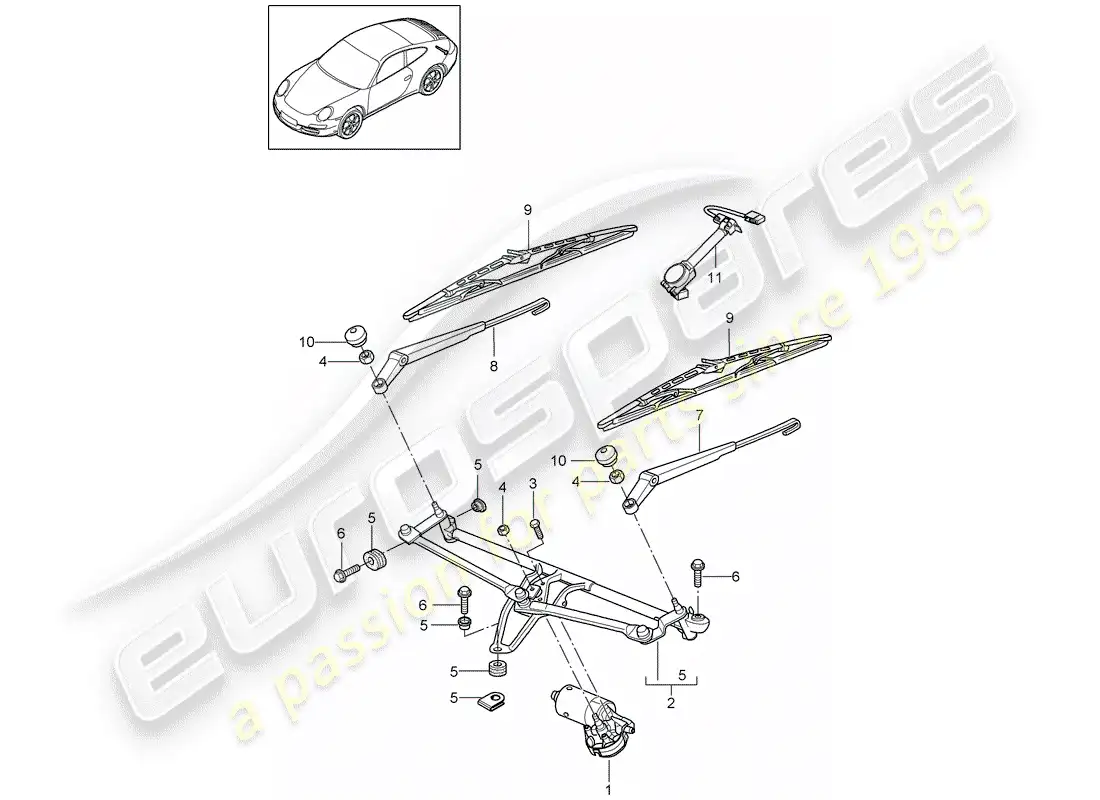 porsche 2011 (997-2) sistema limpiaparabrisas compl. diagrama de piezas