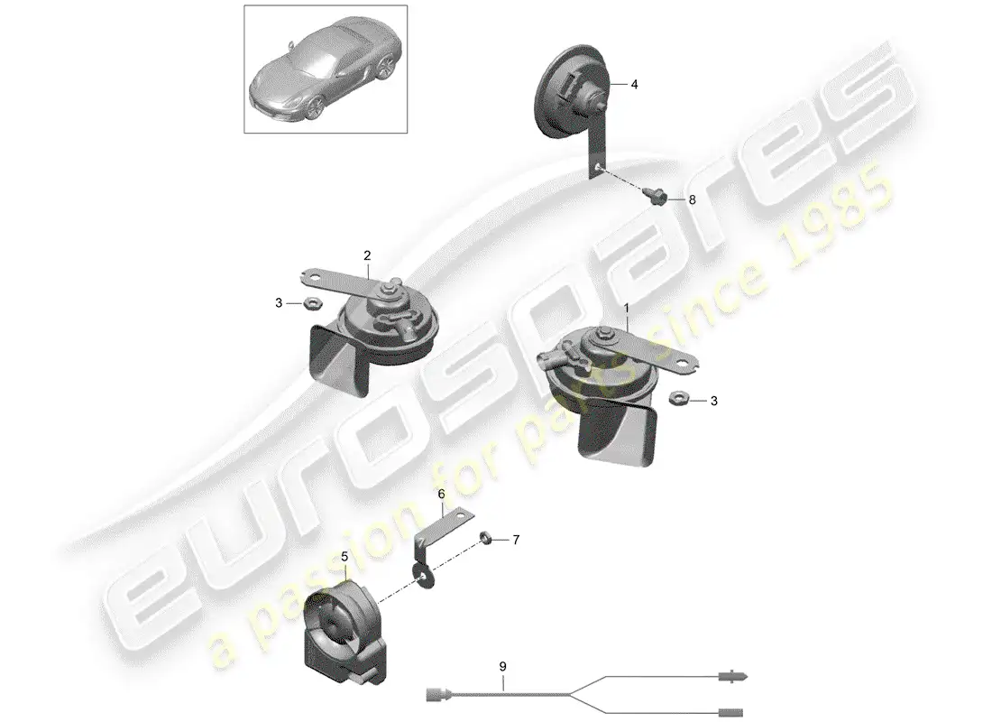 porsche 2012 (981 boxster) cuerno de fanfarria diagrama de piezas