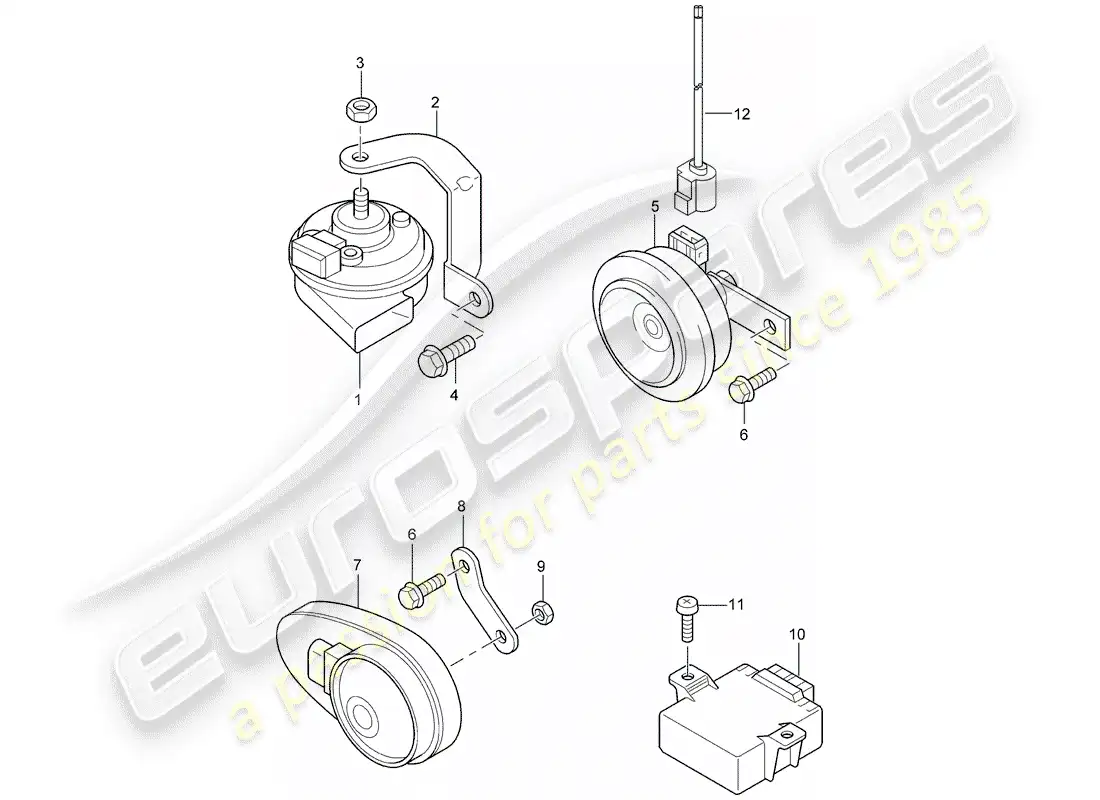 porsche 2005 (cayenne e1 9pa) cuerno de fanfarria diagrama de piezas