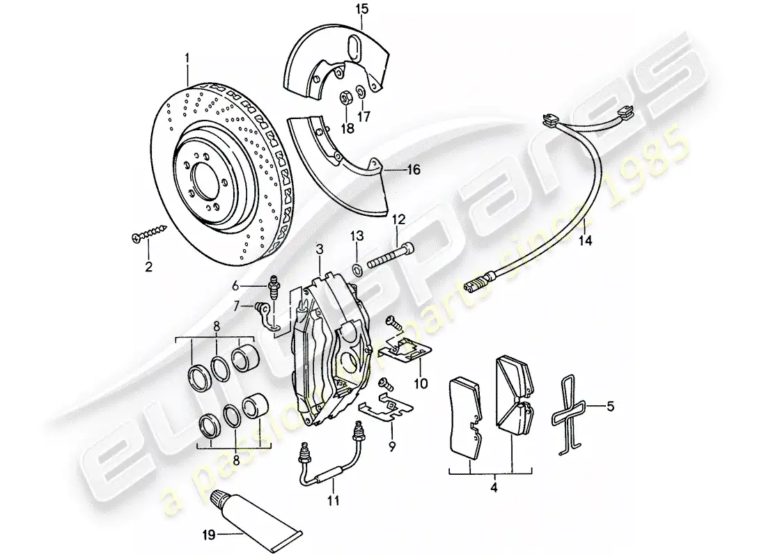 porsche 1987 (959) frenos de disco diagrama de piezas