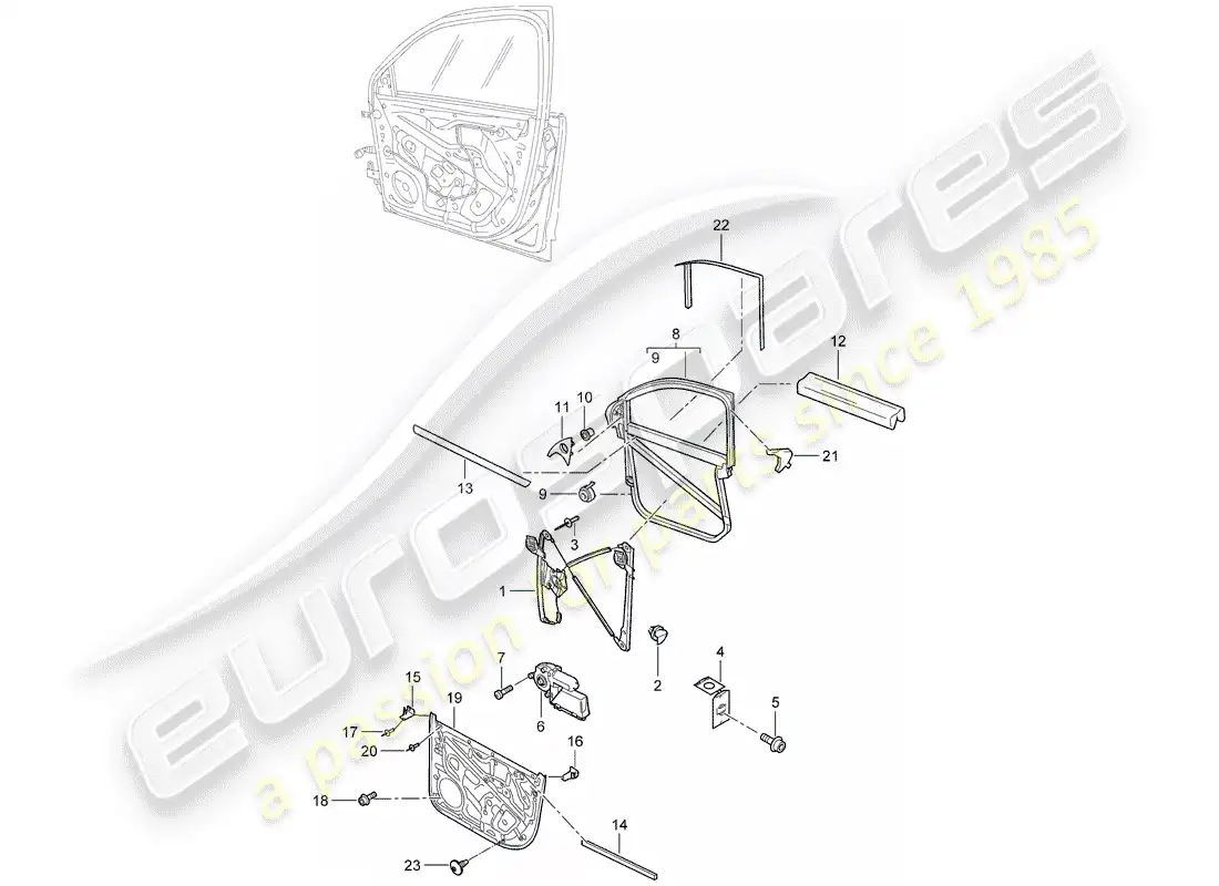 porsche 2007 (cayenne e1 9pa) regulador de ventana diagrama de piezas