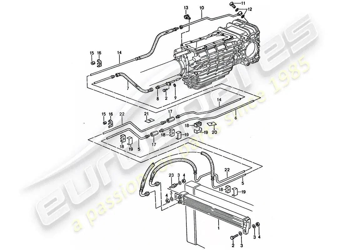 porsche 1994 (928) caja de cambios manual - refrigeración de aceite - conductos diagrama de piezas