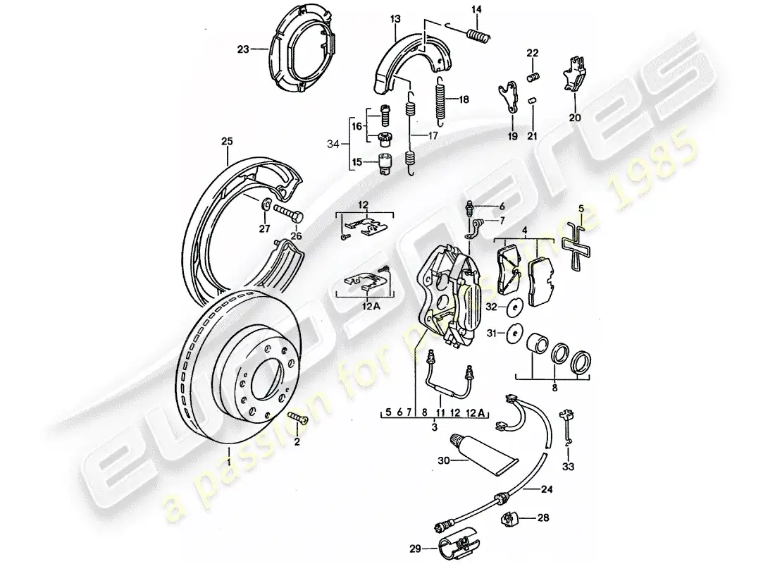 porsche 1994 (928) frenos de disco diagrama de piezas