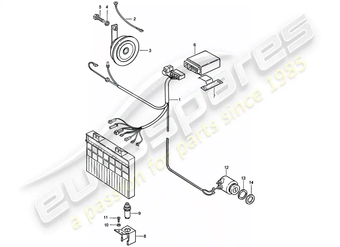 porsche 1987 (924s) sistema de alarmas diagrama de piezas