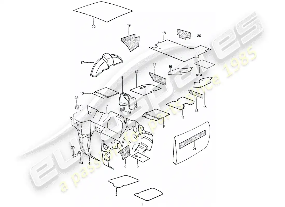 porsche 1988 (924s) absorbente de sonido diagrama de piezas